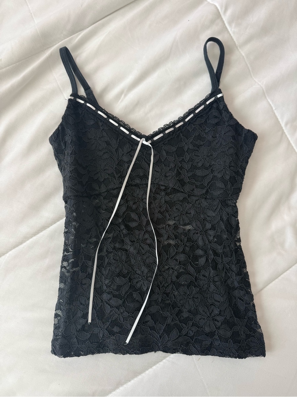 Hollister Black Lace Tank with White Contrast Tie